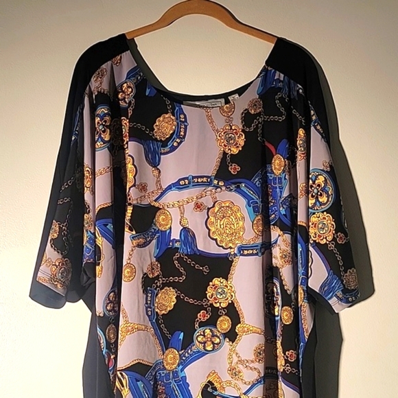 George Simonton Status Print Woven Front Knit Back Shirt 2X - Picture 2 of 6